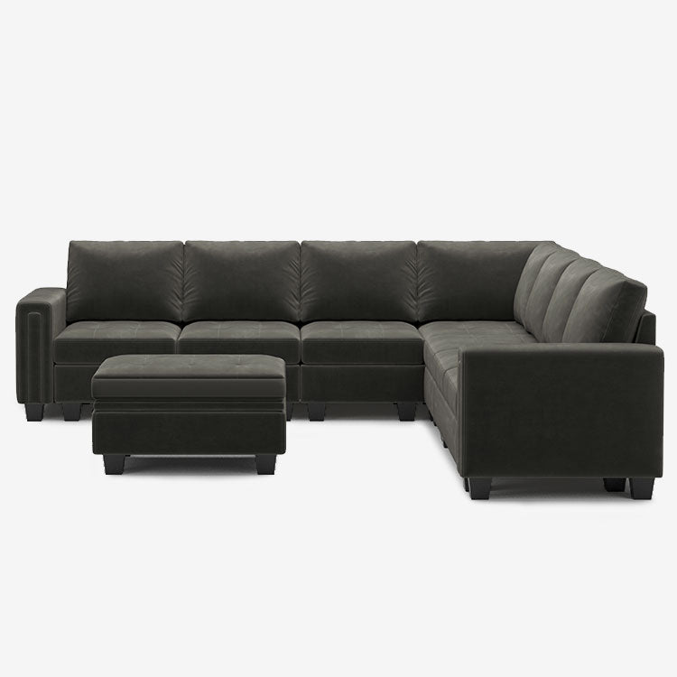 Iron-Grey-/-Velvet-8-Seat-L-Shaped-Sectional-with-Ottoman
