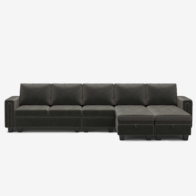 Iron-Grey-/-Velvet-7-Seat-L-Shaped-Sectional-with-Return