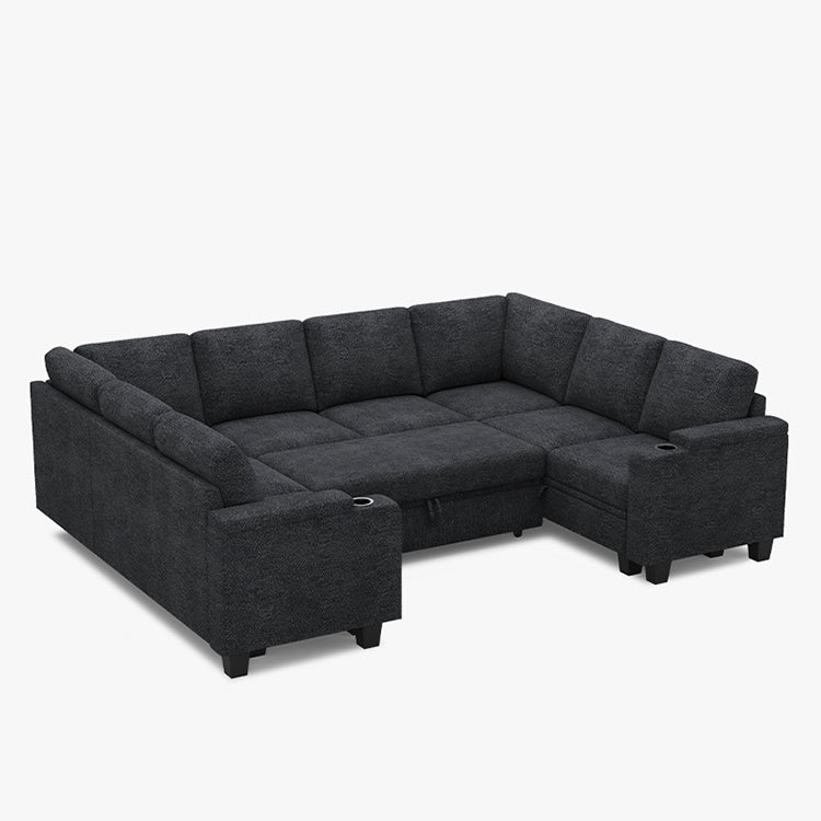 Belffin Modular 8 Seater Modular Chenille Pull-out Sofa with Storage Seats