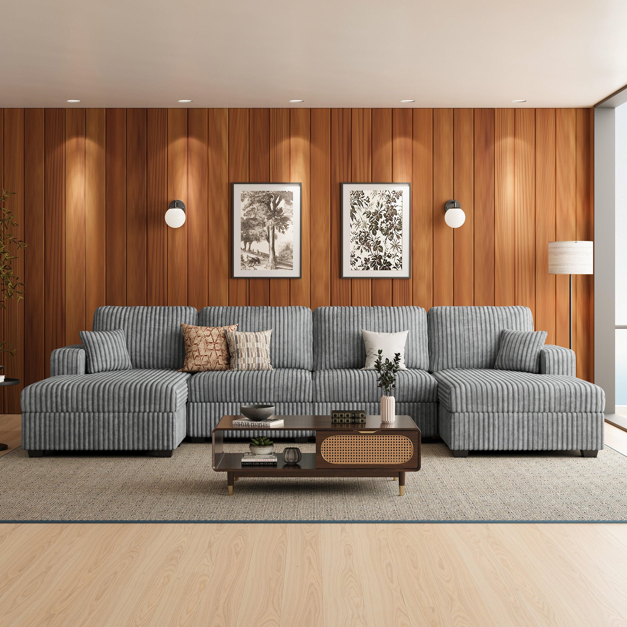 Amura Oversized Corduroy 4 Seats Sofa with Chaise