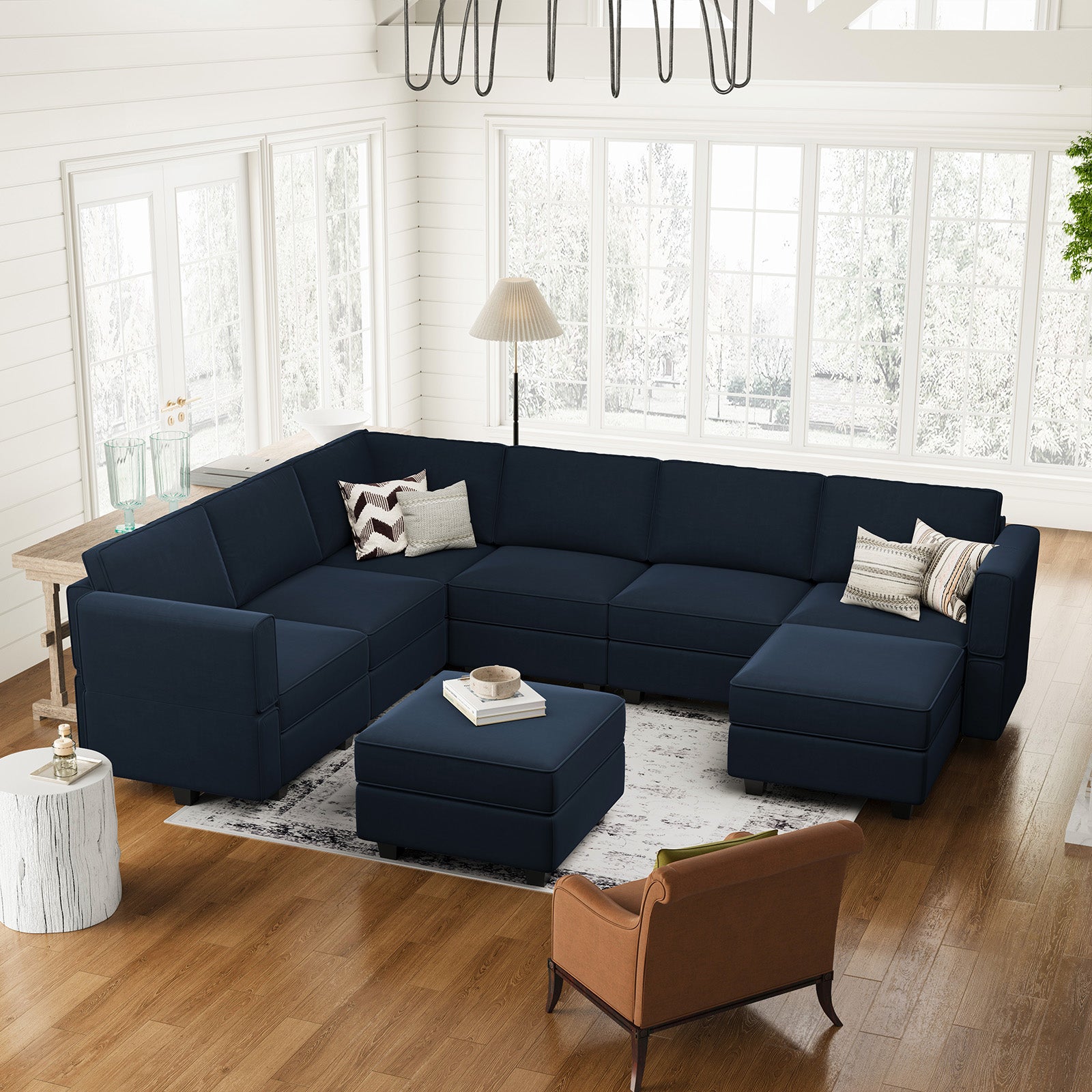 Belffin 7 Seats + 9 Sides Modular Velvet Sofa with Storage Seat and Ottoman