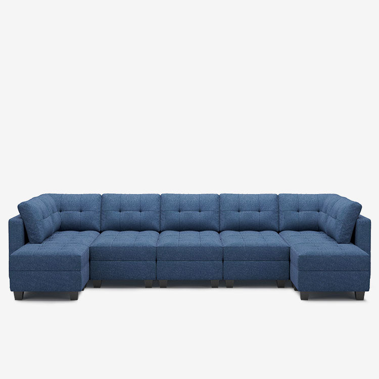 Prussian-Blue-/-Weave-12-Seat-Open-U-Shaped-Sectional