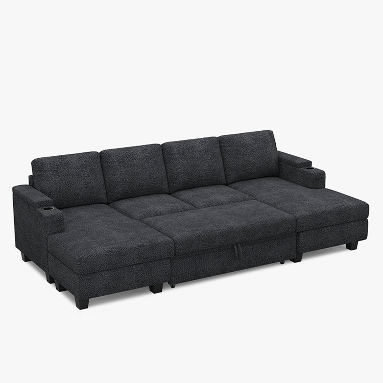 Belffin Modular 4 Seater Modular Chenille Pull-out  Sleeper Sofa with Storage Chaises