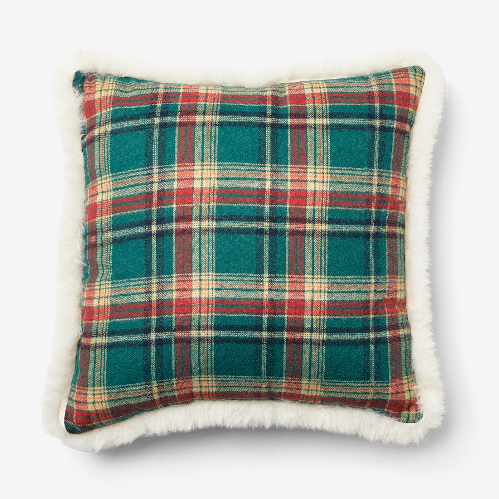 Belffin Festive Fluffy Trim Plaid Pillow Set of 2