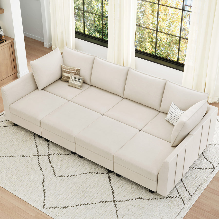 Cosmic-Latte-/-Velvet-8-Seat-Pit-Sectional