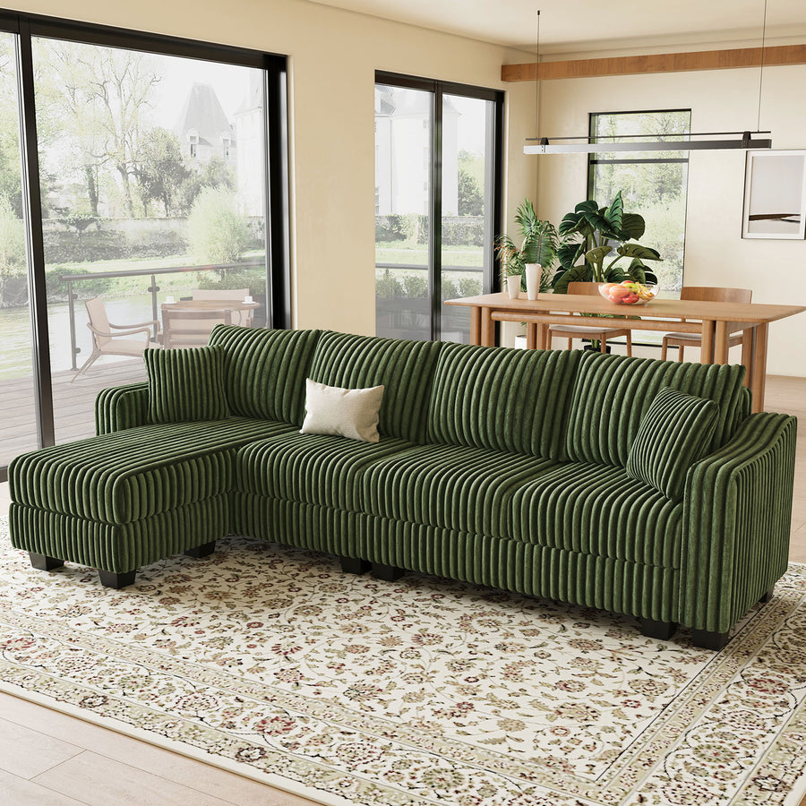 Olivewood-Green-/-Corduroy-4-Seats-L-Shaped-Sectional