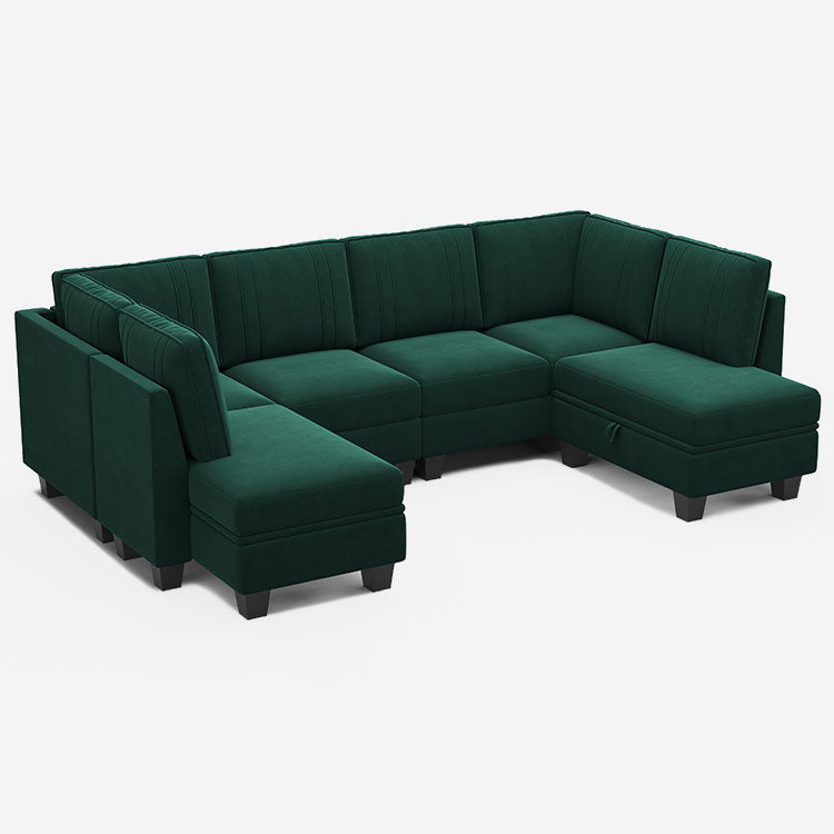 Belffin 6 Seats Sectional Velvet Sofa with Chaise