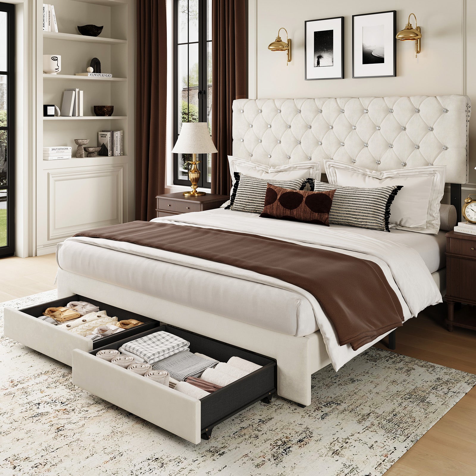 Diamond Tufted Bed With Adjustable Bedhead