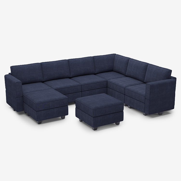 Belffin 7 Seats + 9 Sides Modular Wide Corduroy Sofa with Storage Ottoman