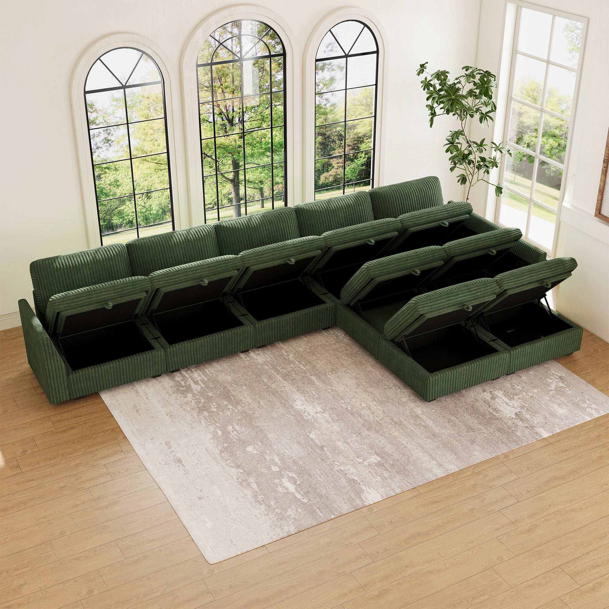 Belffin 9 Seats + 8 Sides Oversized Modular Wide-Ribbed Corduroy Sofa with Large Storage Ottoman