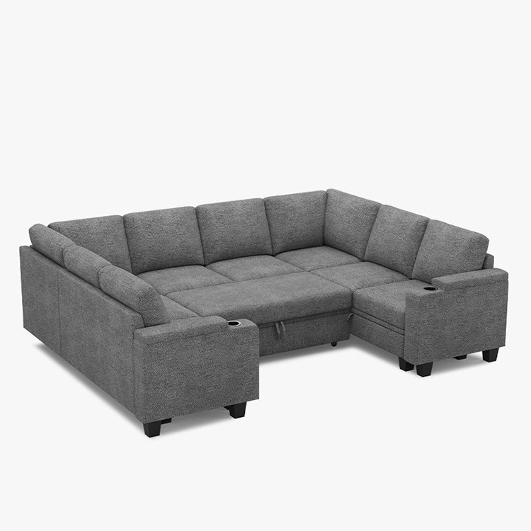 Belffin Modular 8 Seater Modular Chenille Pull-out Sofa with Storage Seats