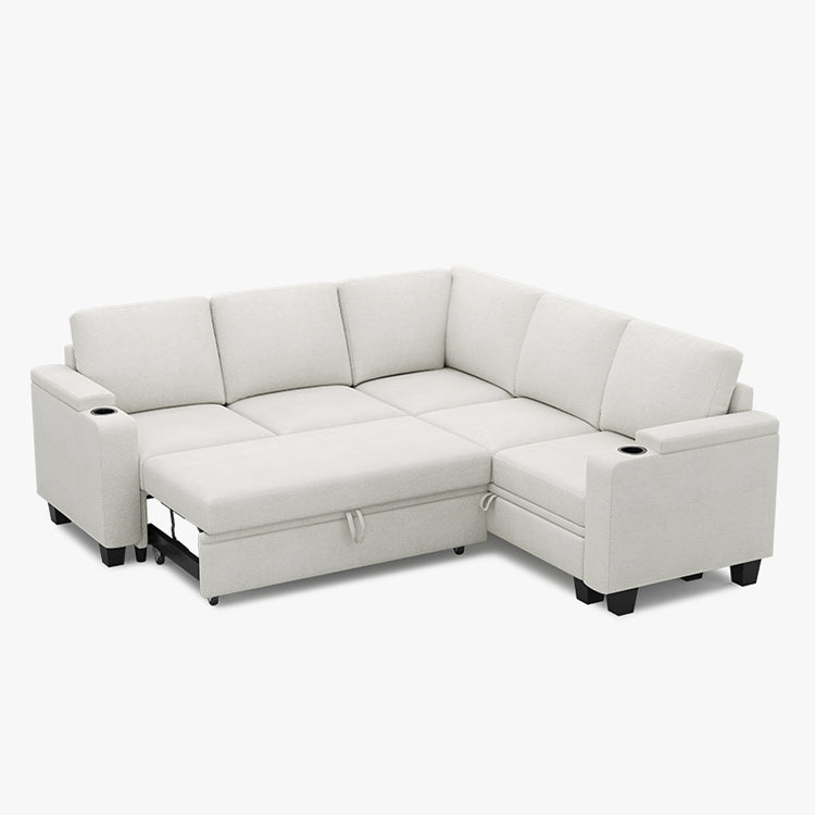 Belffin Modular 5 Seater Modular Chenille Pull-out  Sleeper Sofa with Storage Seats