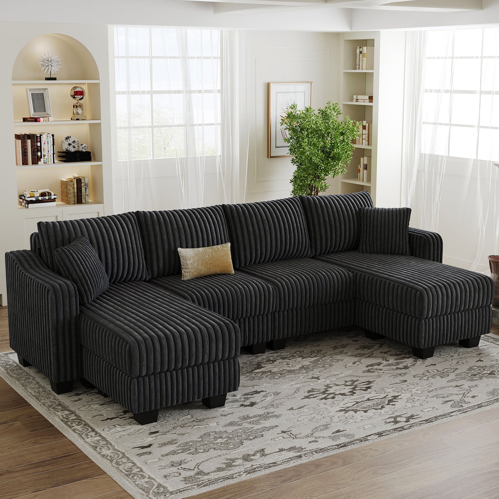 Shadow-Charcoal-/-Corduroy-4-Seats-U-Shaped-Sectional