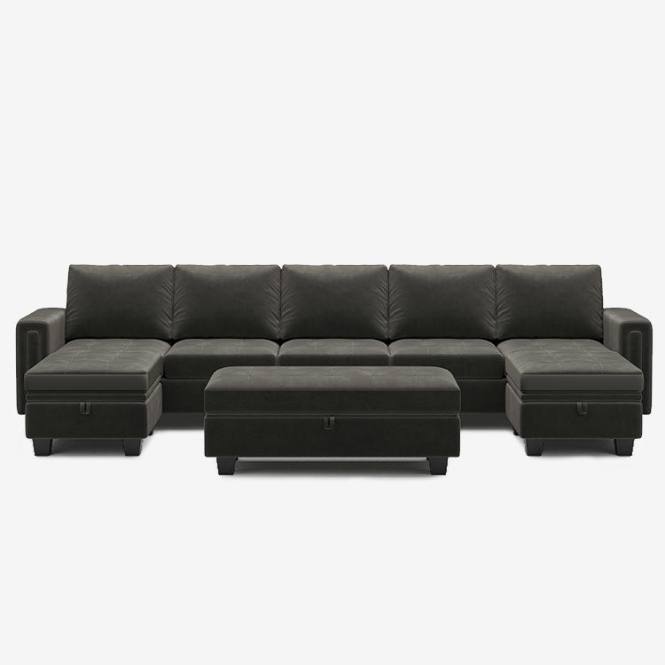 Iron-Grey-/-Velvet-8-Seat-U-Shaped-Open-Sectional