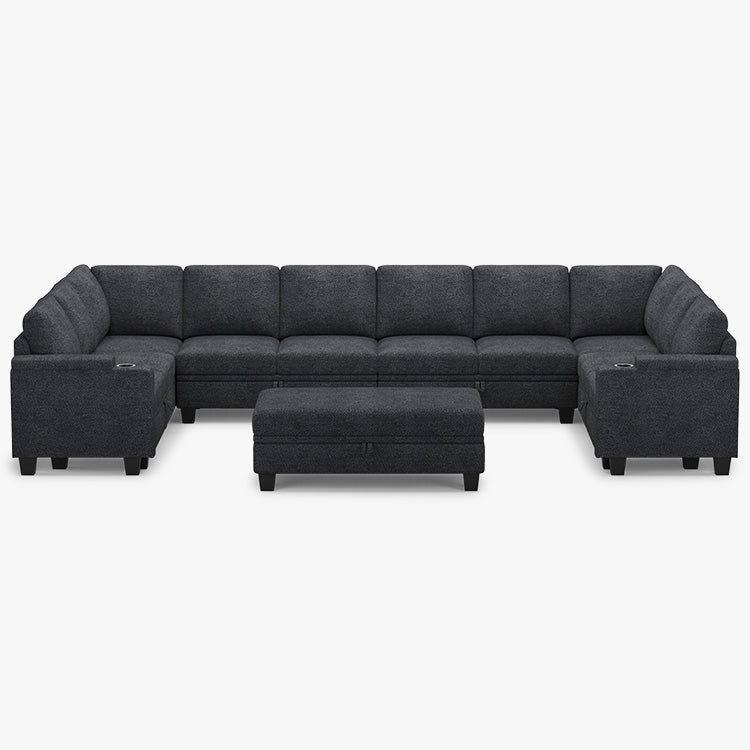 Belffin Modular 10 Seater Modular Chenille Sofa with Storage Ottoman