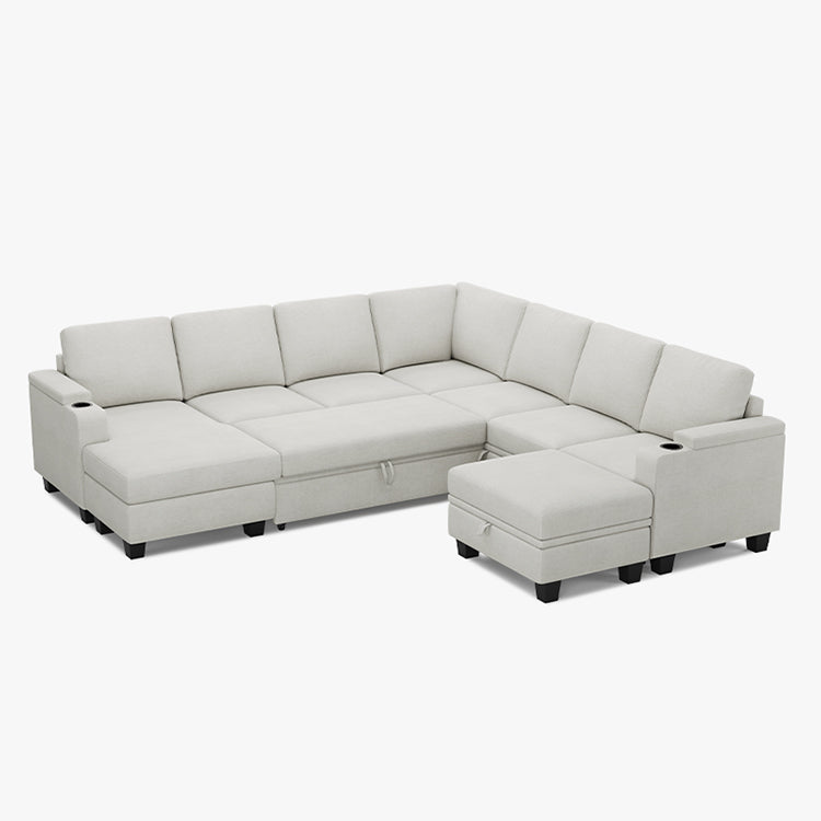 Belffin Modular 7 Seater Modular Chenille Pull-out  Sleeper Sofa with Storage Chaise