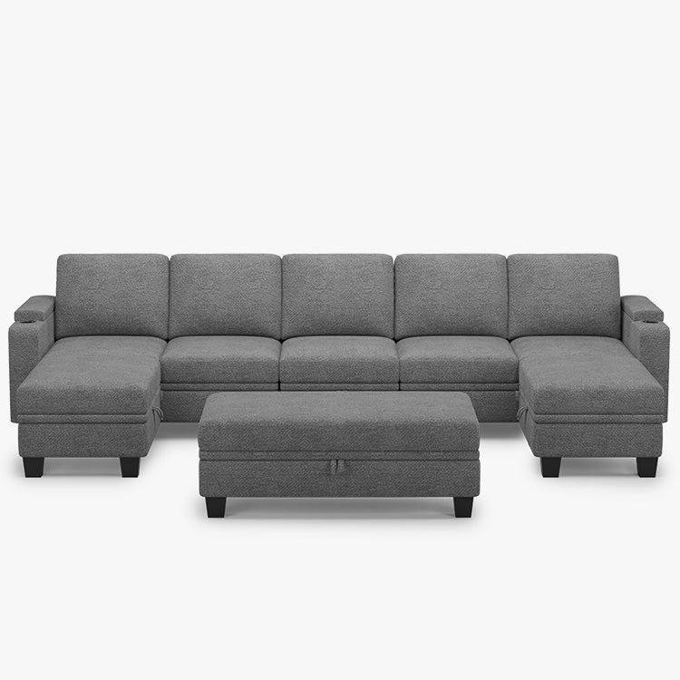 Silver-Grey-/-Chenille-8-Seat-U-Shaped-Open-Sectional