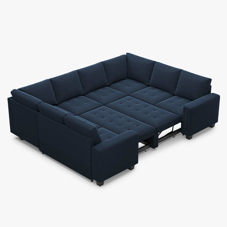 Belffin 8 Seats Modular Velvet Tufted Pull-out Sleeper Sofa