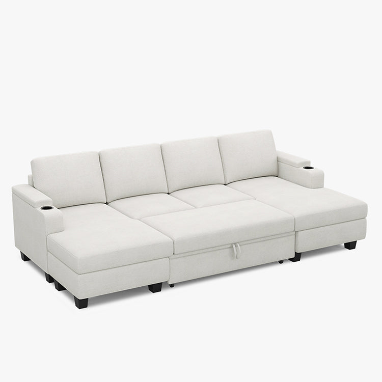 Belffin Modular 4 Seater Modular Chenille Pull-out  Sleeper Sofa with Storage Chaises