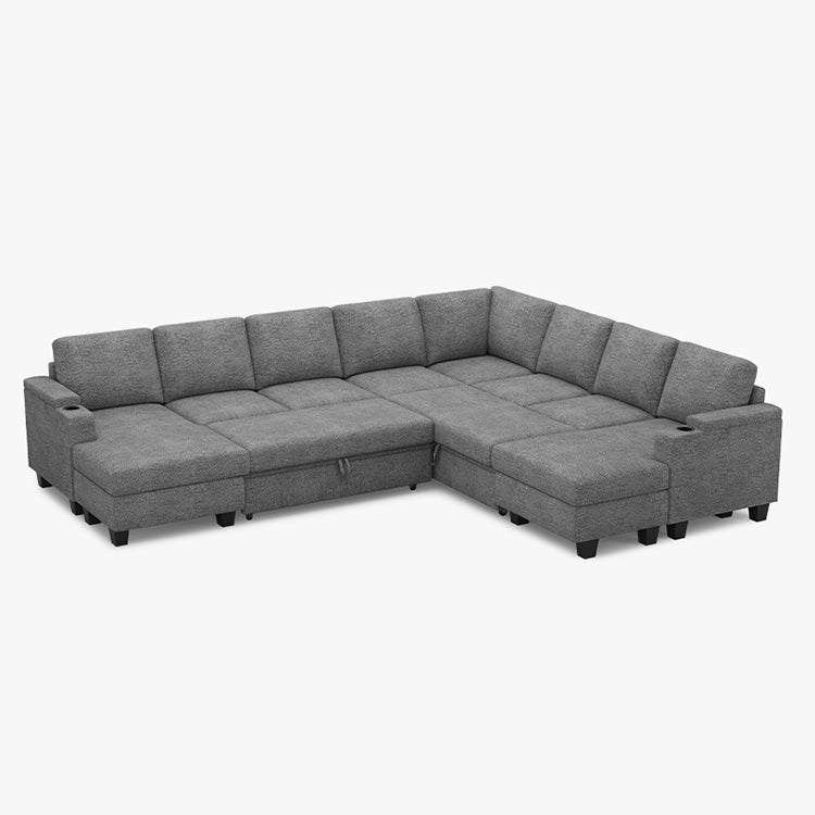 Belffin Modular 8 Seater Modular Chenille Pull-out  Sleeper Sofa with Storage Chaises