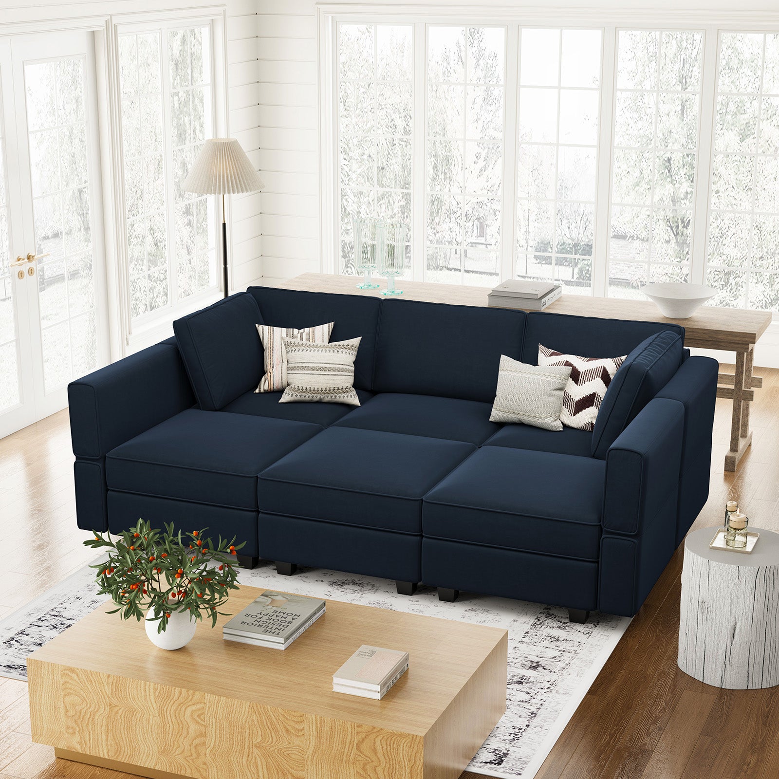 Soforia 6 Seats + 7 Sides Modular Velvet Sleeper Sofa with Storage Seat