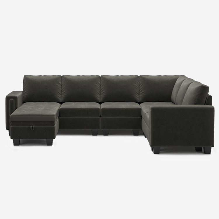 Iron-Grey-/-Velvet-7-Seat-U-Shaped-Sectional