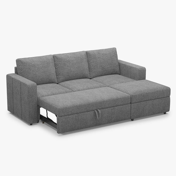 Belffin 3 Seats Modular Chenille Pull-out Sofa with Storage Ottoman