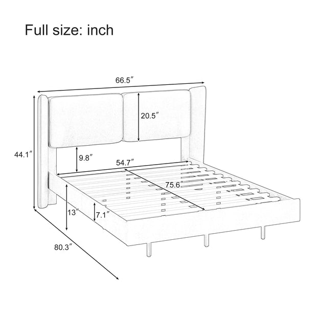 Modern Style Velvet Floating Bed Frame with LED Lights BSN