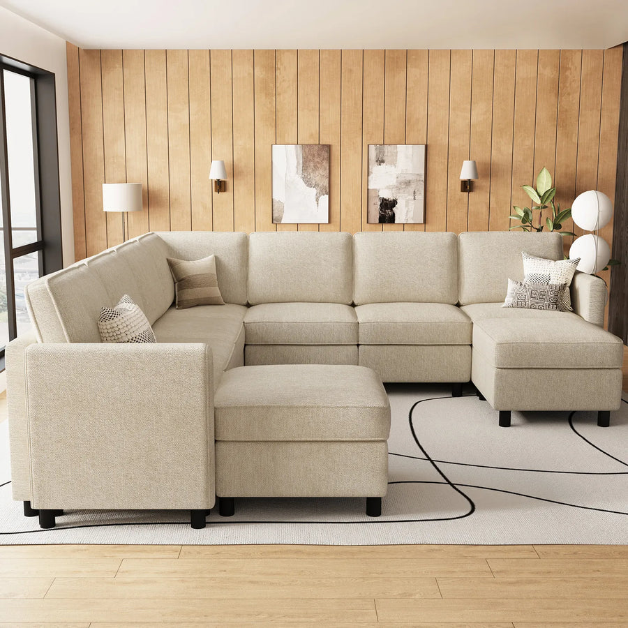 Ivory-Beige-/-Terry-9-Seat-U-Shaped-Sectional-With-Return