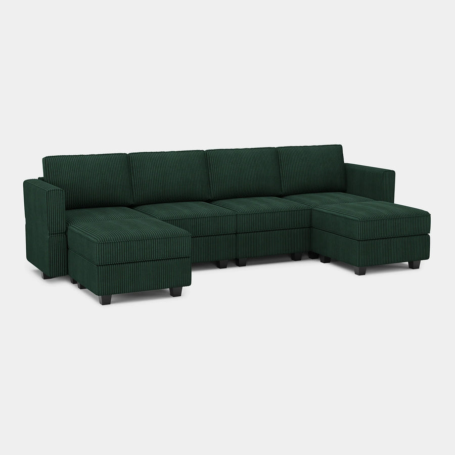 Seaweed-Green-/-Corduroy-6-Seat-U-Shaped-Open-Sectional