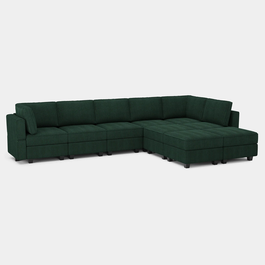 Seaweed-Green-/-Corduroy-9-Seat-L-Shaped-Sectional