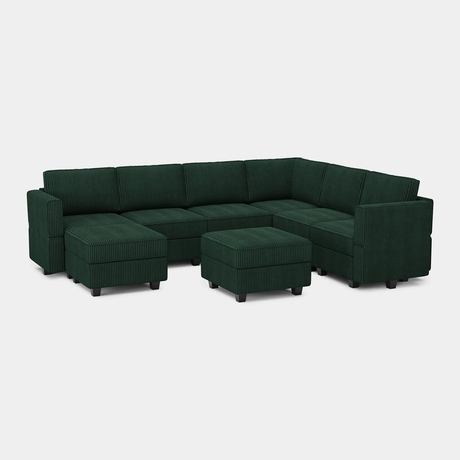 Seaweed-Green-/-Corduroy-8-Seat-U-Shaped-Sectional