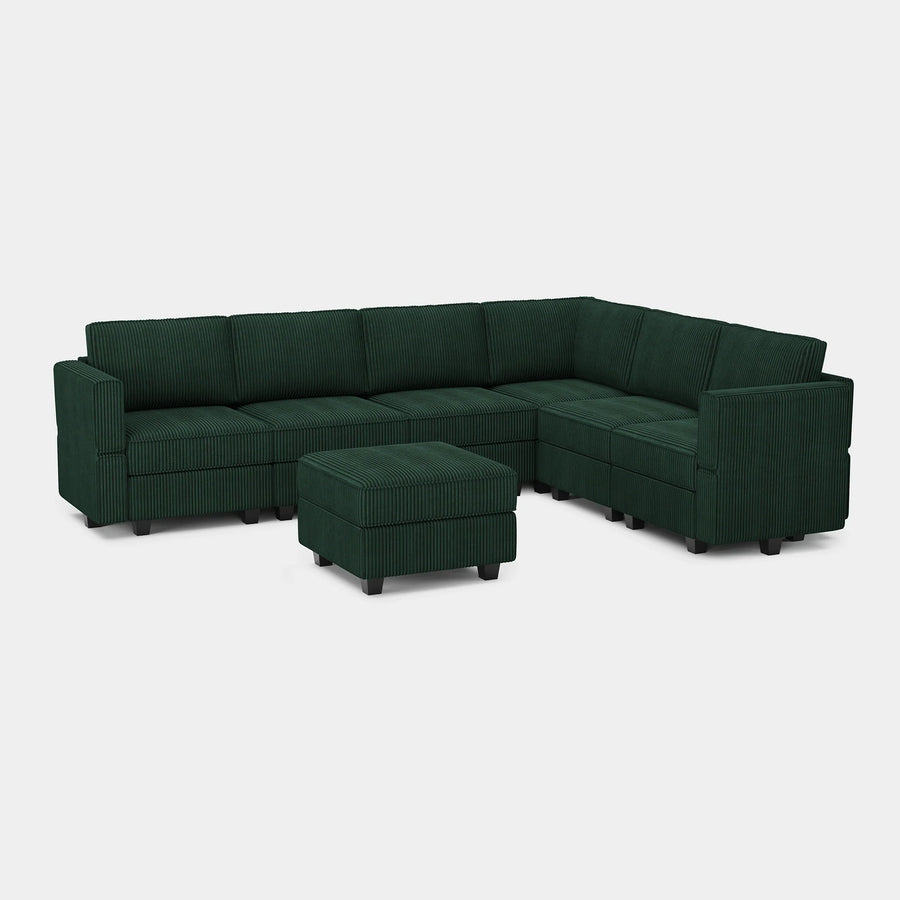Seaweed-Green-/-Corduroy-7-Seat-L-Shaped-Sectional