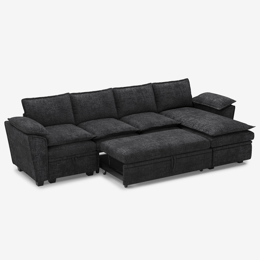 Graphite-Grey-/-Chenille-4-Seat-L-Shaped-Pullout-Sectional-with-Reversible-Chaise