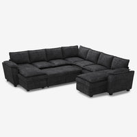 Graphite-Grey-/-Chenille-7-Seat-U-Shaped-Double-Chaise-Pullout-Sectional