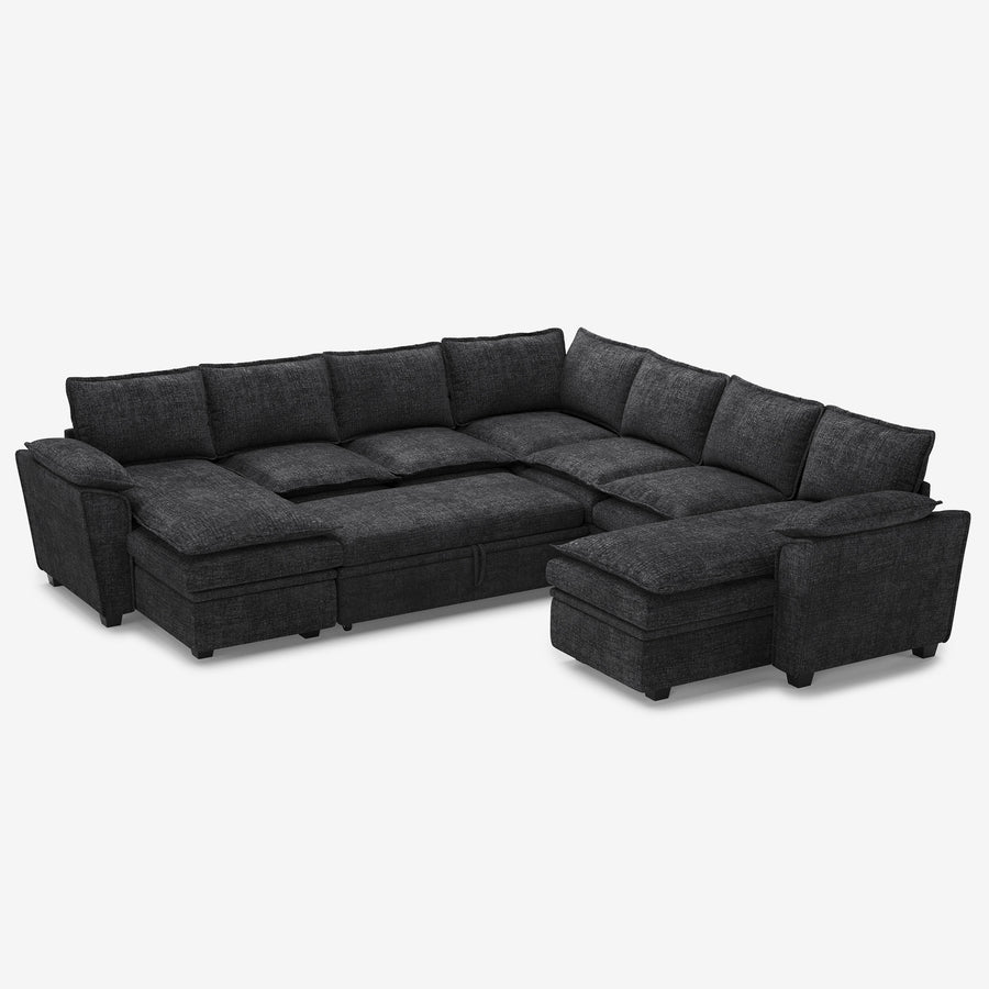 Graphite-Grey-/-Chenille-7-Seat-U-Shaped-Double-Chaise-Pullout-Sectional