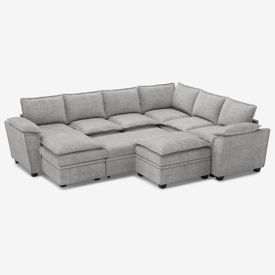Cloud-Grey-/-Chenille-7-Seat-U-Shaped-Pullout-Sectional-with-Reversible-Chaise