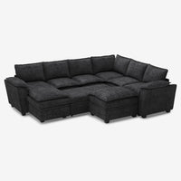 Graphite-Grey-/-Chenille-7-Seat-U-Shaped-Pullout-Sectional-with-Reversible-Chaise