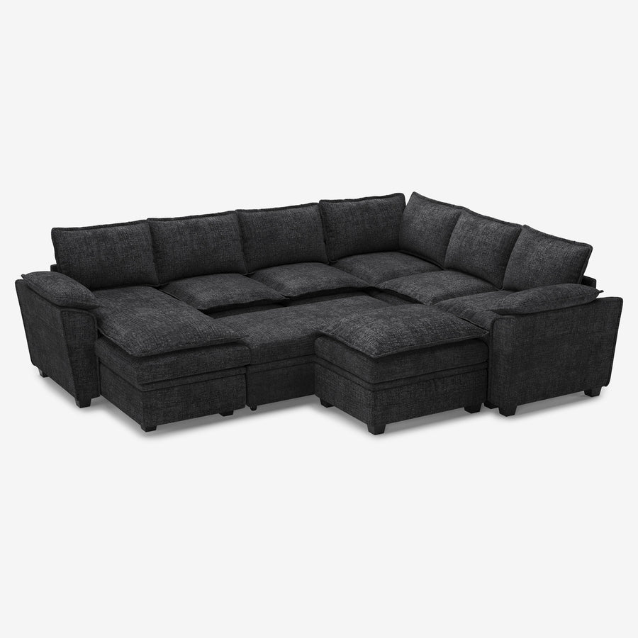 Graphite-Grey-/-Chenille-7-Seat-U-Shaped-Pullout-Sectional-with-Reversible-Chaise