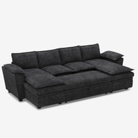 Graphite-Grey-/-Chenille-4-Seat-U-Shaped-Double-Chaise-Pullout-Sectional