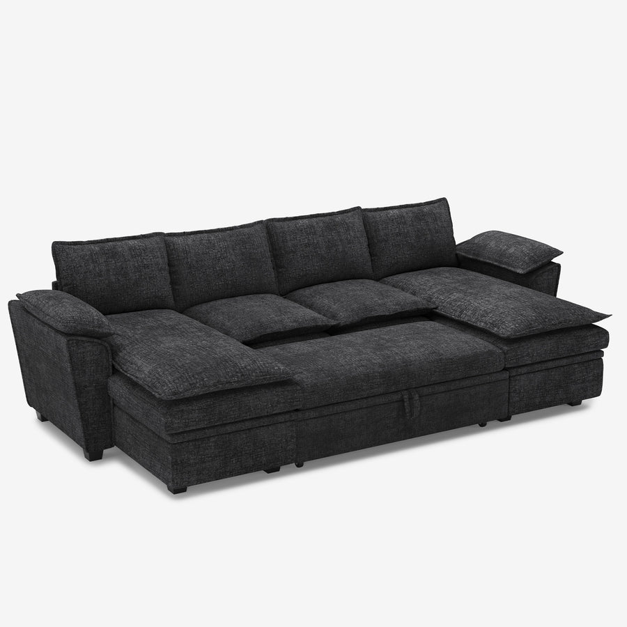 Graphite-Grey-/-Chenille-4-Seat-U-Shaped-Double-Chaise-Pullout-Sectional