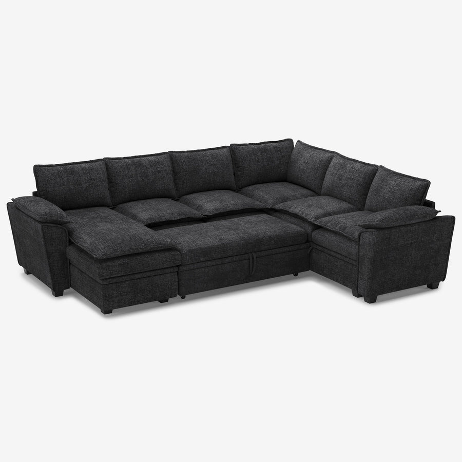 Graphite-Grey-/-Chenille-6-Seat-U-Shaped-Pullout-Sectional-with-Reversible-Chaise