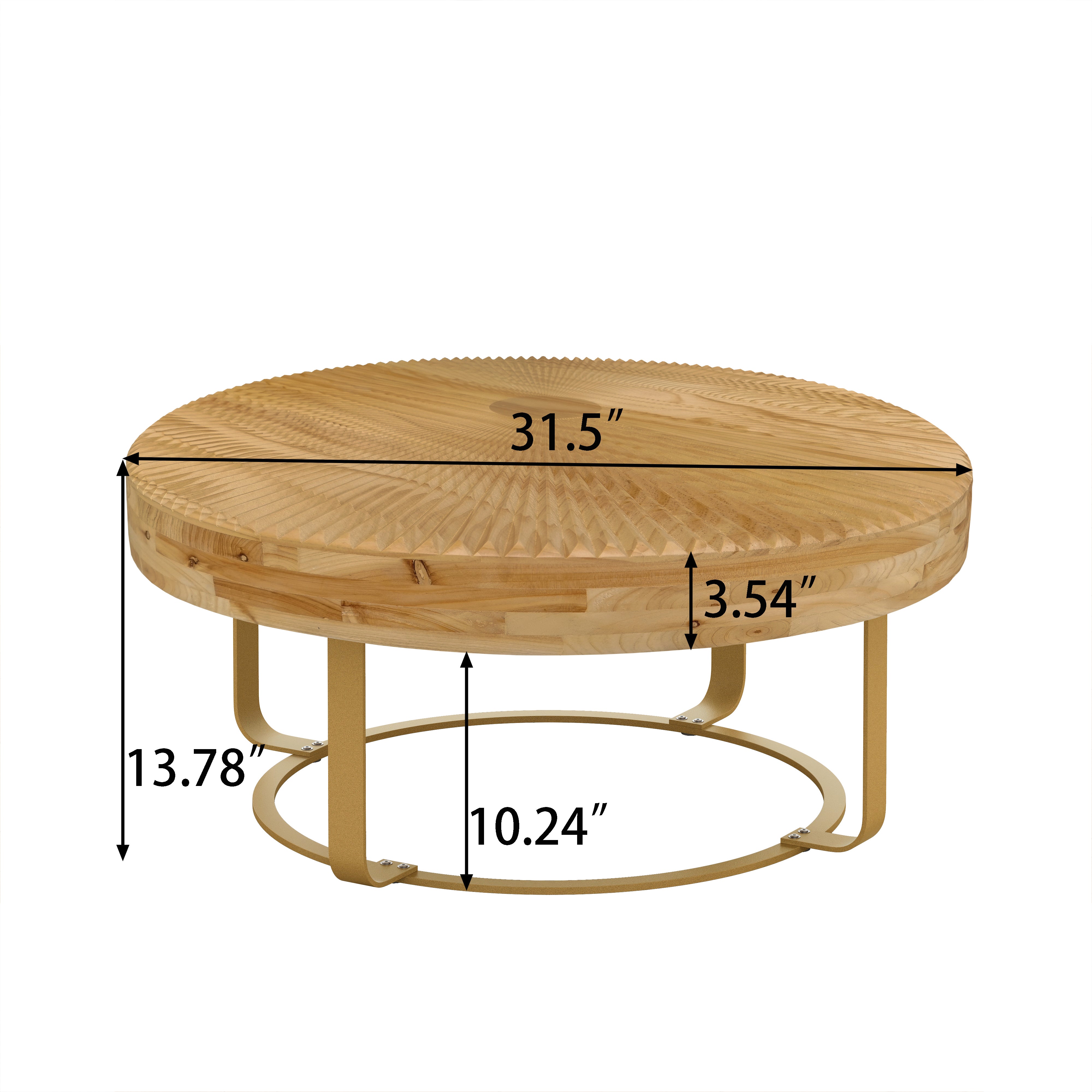 Modern Wooden Carving Pattern Coffee Table with Metal Legs