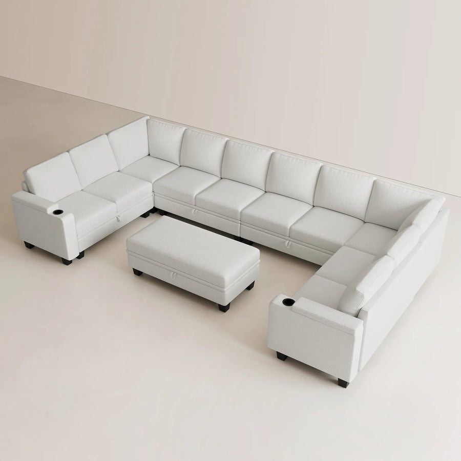 Misty-White-/-Chenille-11-Seat-U-Shaped-Sectional