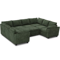 Moss-Green-/-Chenille-8-Seat-U-Shaped-Pullout-Sectional