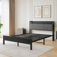 Modern Bed Frame with Storage Headboard and Charging Station