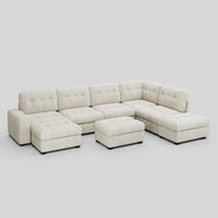 Ivory-Beige-/-Corduroy-5-Seat-L-Shaped-Sectional-with-2-Ottomans