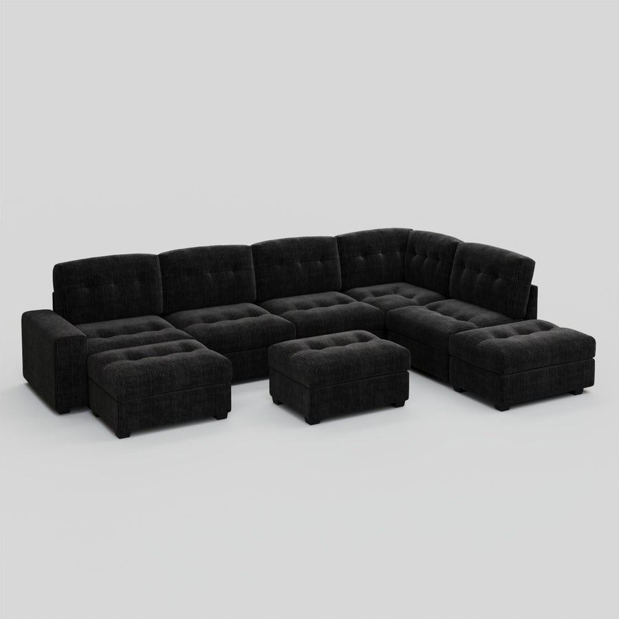 Obsidian-Black-/-Corduroy-5-Seat-L-Shaped-Sectional-with-2-Ottomans