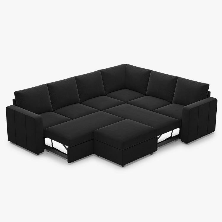 Belffin 6 Seats Modular Velvet Pull-out Sleeper Sofa with Storage Ottoman