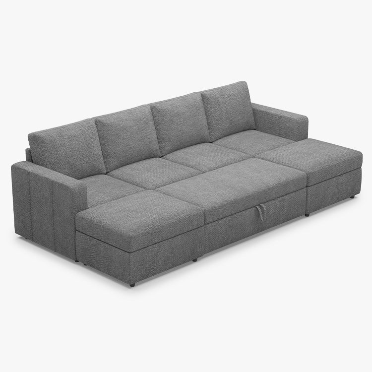 Belffin 4 Seats Modular Chenille Pull-out Sofa with Storage Ottoman